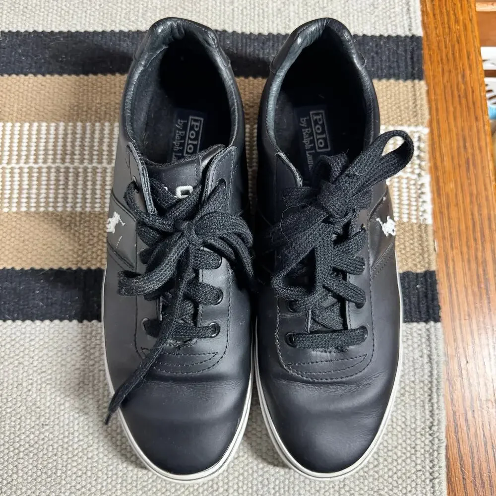 Polo Ralph Lauren Hanford Leather Trainers Sneaker Men 10D Black Quite Luxury‎